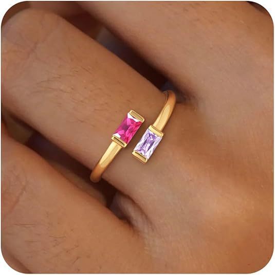 Simple Rectangular Gold Birthstone Ring