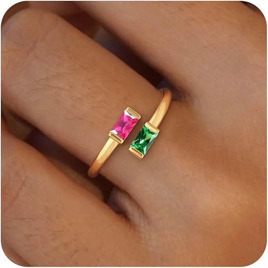 Simple Rectangular Gold Birthstone Ring