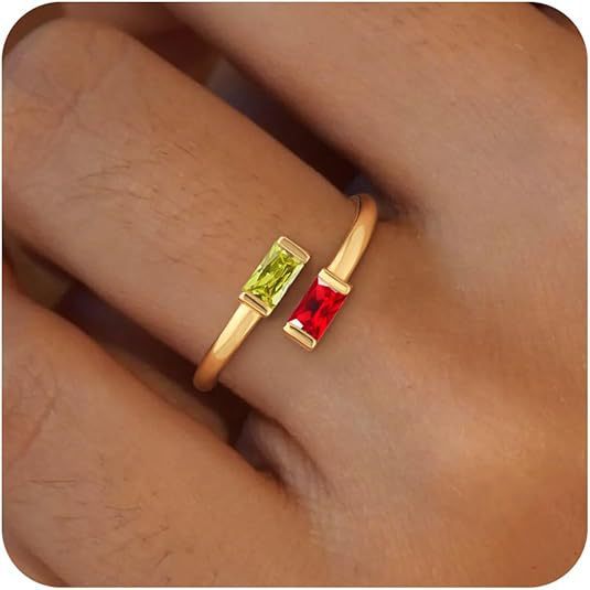 Simple Rectangular Gold Birthstone Ring