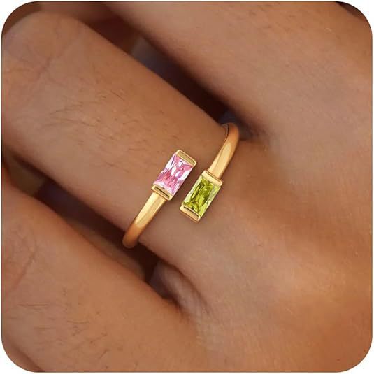Simple Rectangular Gold Birthstone Ring