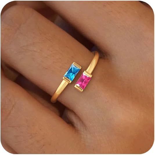Simple Rectangular Gold Birthstone Ring