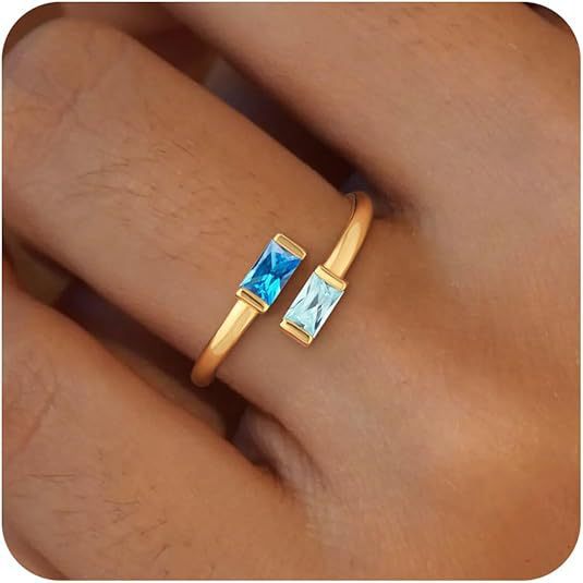 Simple Rectangular Gold Birthstone Ring