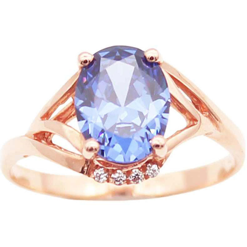 Purple Gold Inlaid With Blue Stones Adjustable Ring With Rose-gold Plating