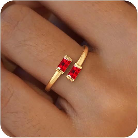 Simple Rectangular Gold Birthstone Ring