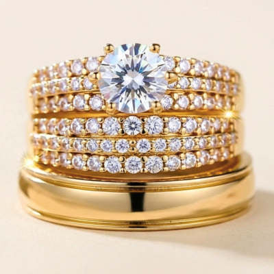 Fashionable Couple Double-Layer Zircon Ring Set