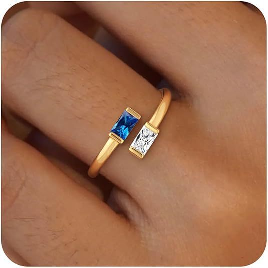 Simple Rectangular Gold Birthstone Ring