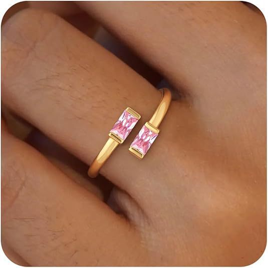 Simple Rectangular Gold Birthstone Ring