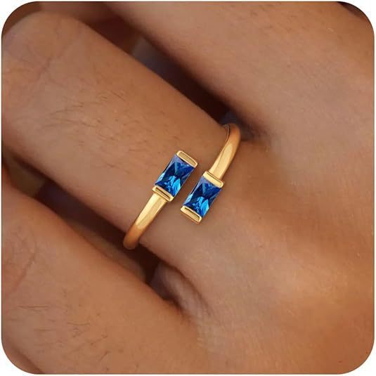 Simple Rectangular Gold Birthstone Ring