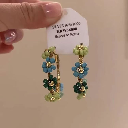 1 Pair Summer Blue Floral Wreath Hoop Earrings For Women, Unique Design Fashion Stylish Versatile Exquisite Luxury High-end Ear Jewelry