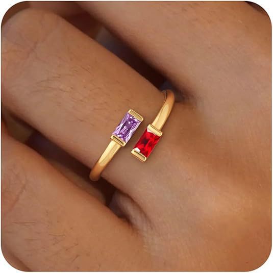 Simple Rectangular Gold Birthstone Ring