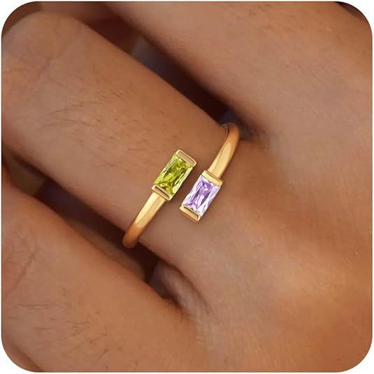 Simple Rectangular Gold Birthstone Ring