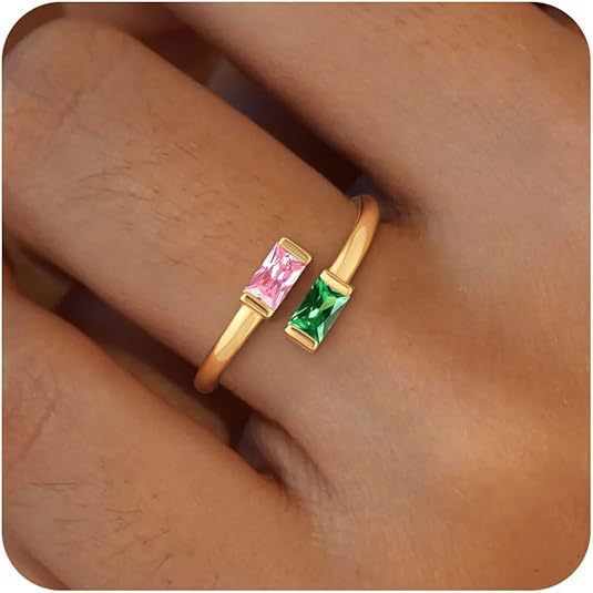 Simple Rectangular Gold Birthstone Ring