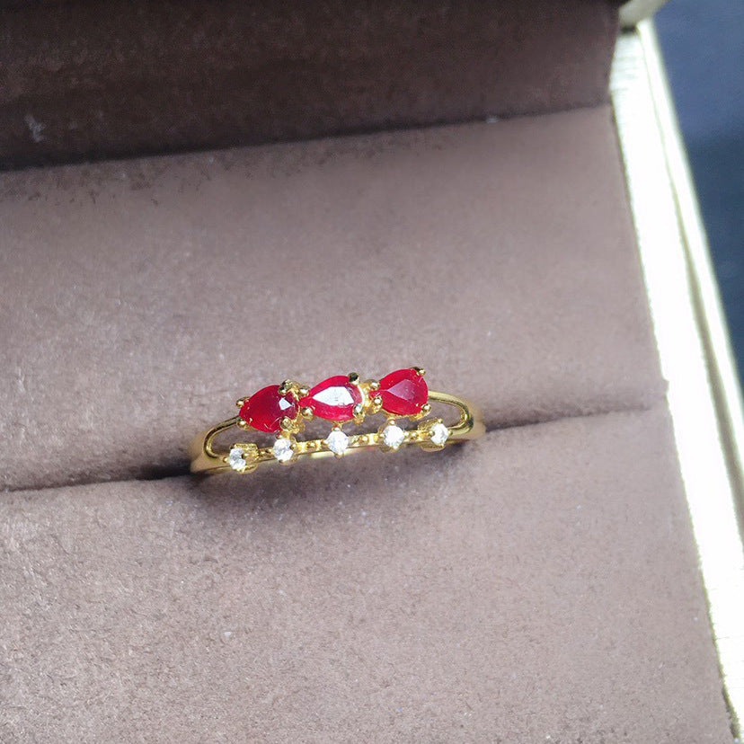 Womens Simulated Colorful Ruby Open End Ring