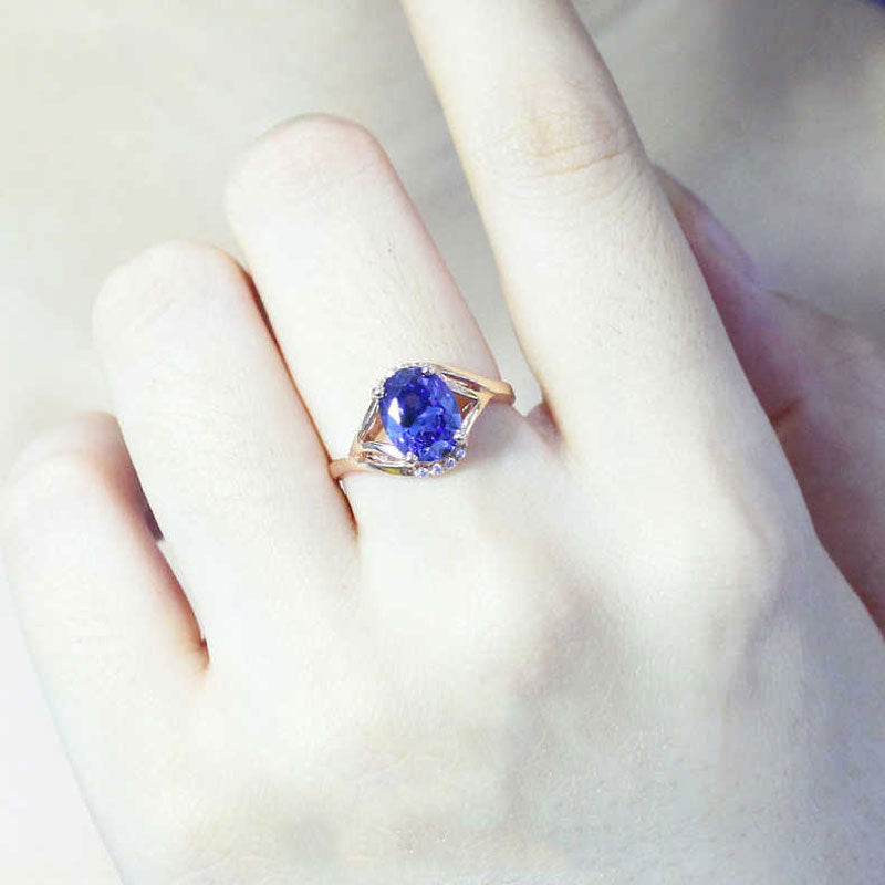 Purple Gold Inlaid With Blue Stones Adjustable Ring With Rose-gold Plating