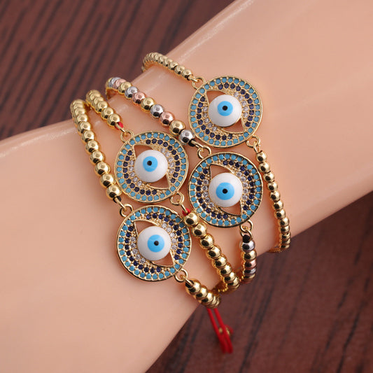 Copper Zircon Jewelry Fashionable Golden Adjustable Bracelet With A Devils Eye Design For Women