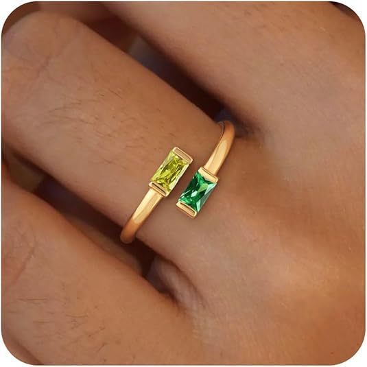 Simple Rectangular Gold Birthstone Ring