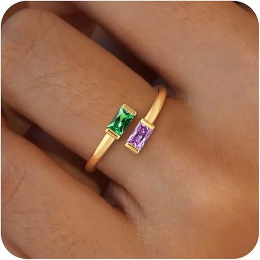 Simple Rectangular Gold Birthstone Ring
