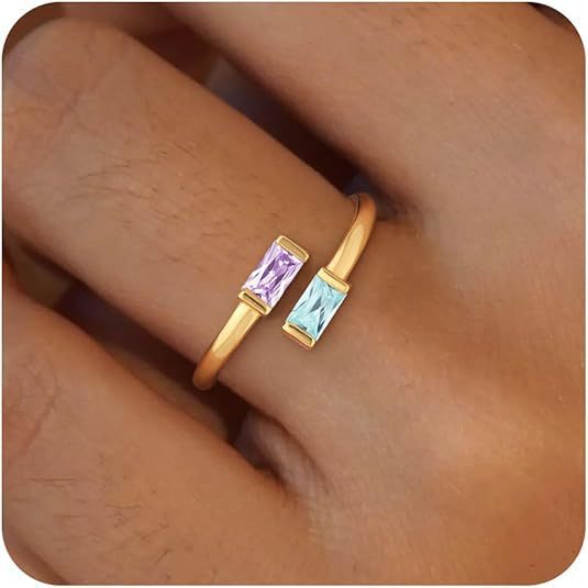 Simple Rectangular Gold Birthstone Ring