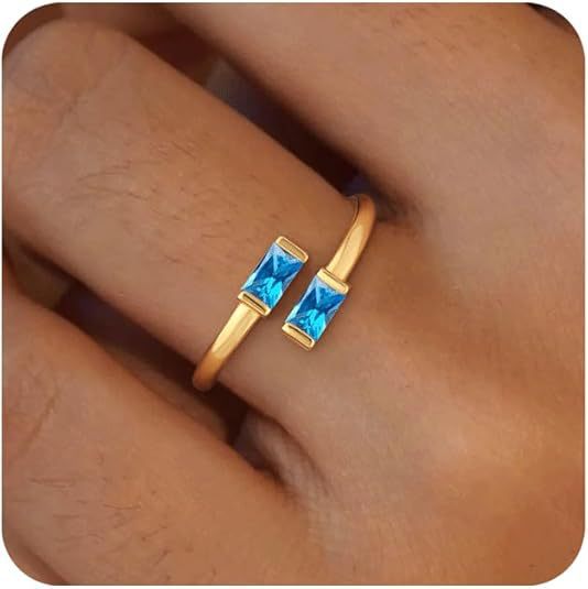 Simple Rectangular Gold Birthstone Ring
