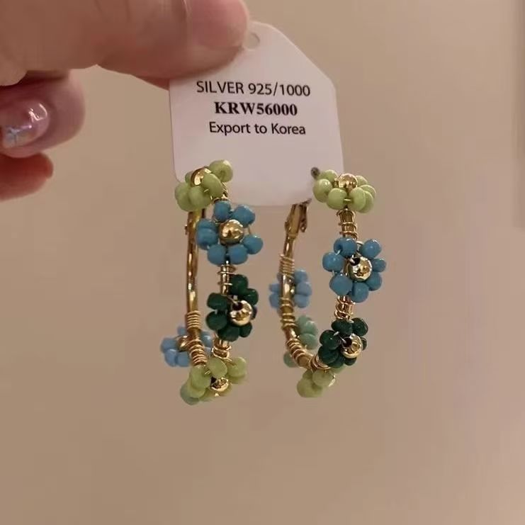 1 Pair Summer Blue Floral Wreath Hoop Earrings For Women, Unique Design Fashion Stylish Versatile Exquisite Luxury High-end Ear Jewelry