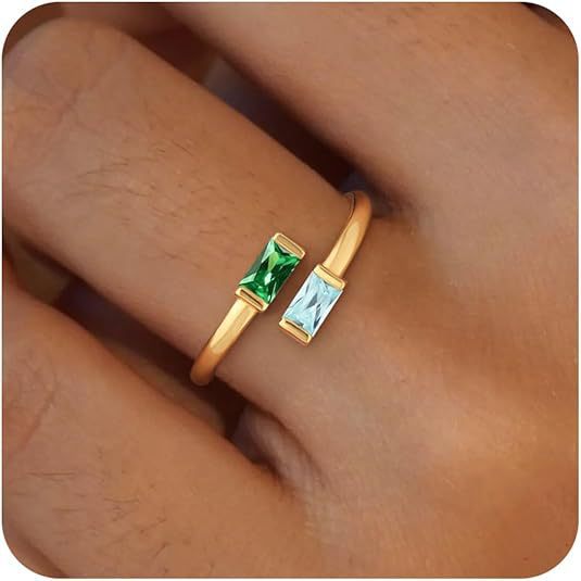 Simple Rectangular Gold Birthstone Ring