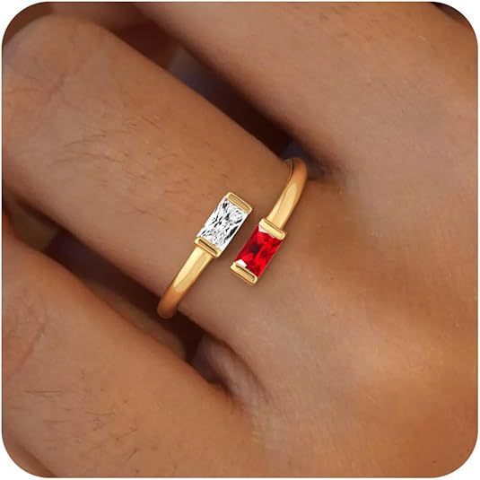 Simple Rectangular Gold Birthstone Ring