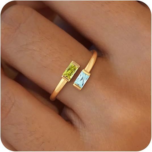 Simple Rectangular Gold Birthstone Ring