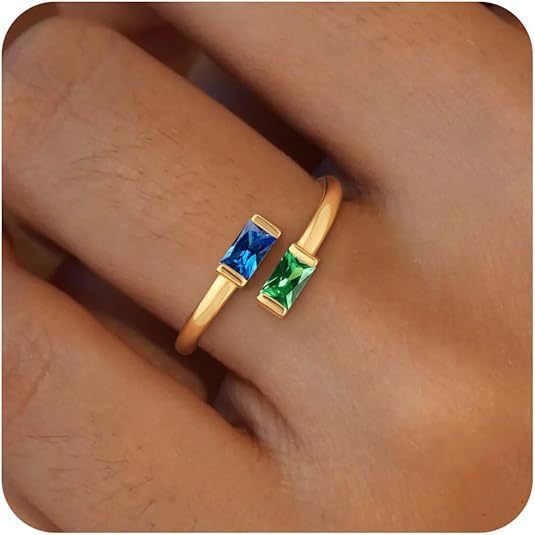 Simple Rectangular Gold Birthstone Ring