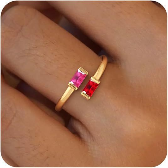 Simple Rectangular Gold Birthstone Ring