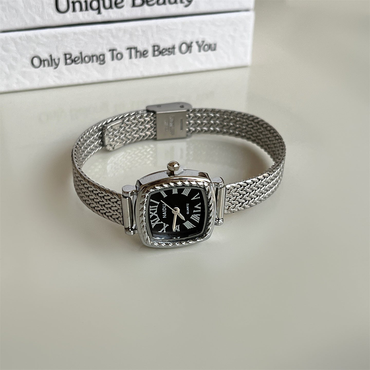 Golden Roman-style Square Watch For Women