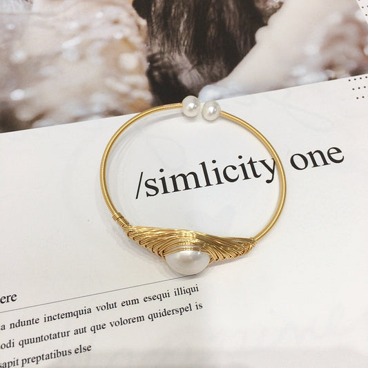 Designer-style Wrapped-wire Handmade Bracelet Featuring Sizable Natural Freshwater Pearls