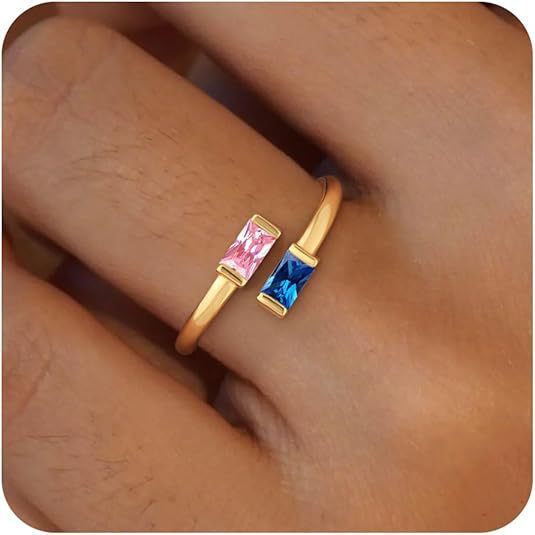 Simple Rectangular Gold Birthstone Ring