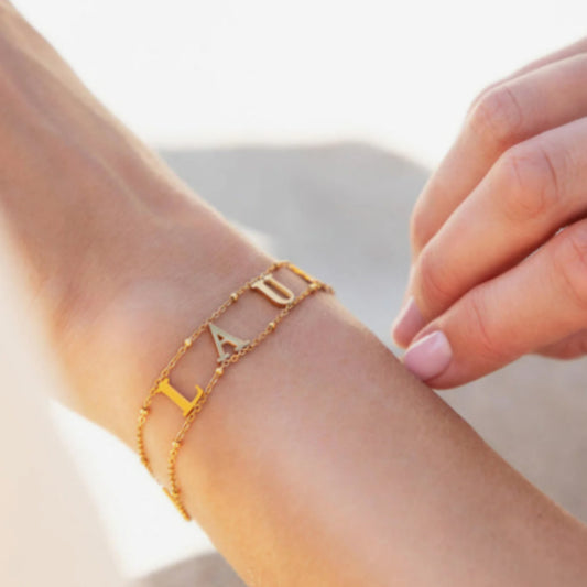 Custom Name Bracelet Double Chain Personalized Separate Initial Letter Bangle Stainless Steel Jewelry Exquisite Gift For Women