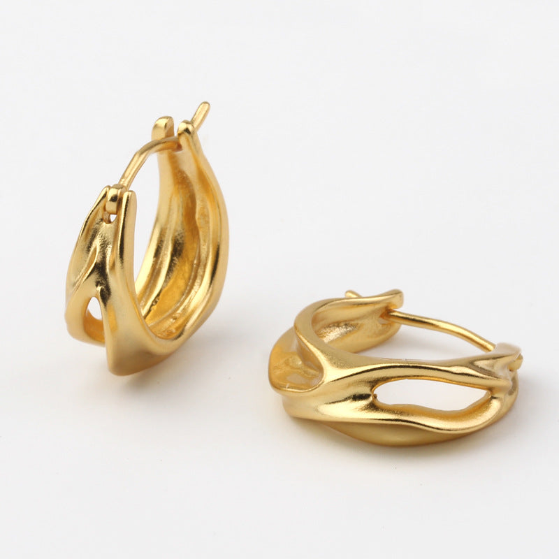 Heavy-duty Sterling Silver Geometric Irregular Earrings With A Matte Finish Trendy Ear Clips