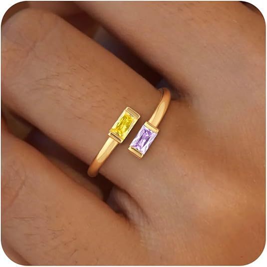 Simple Rectangular Gold Birthstone Ring