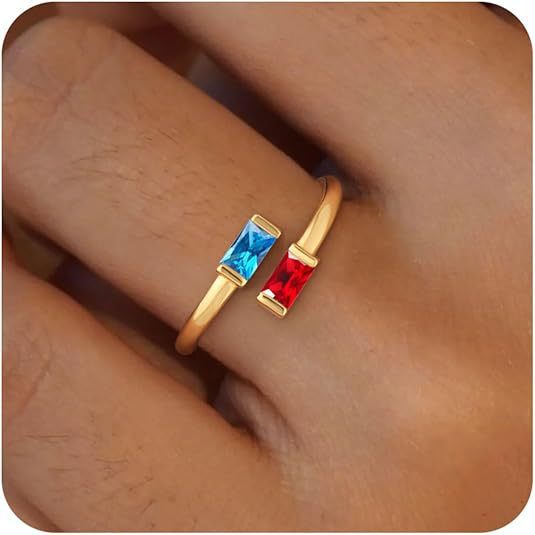 Simple Rectangular Gold Birthstone Ring