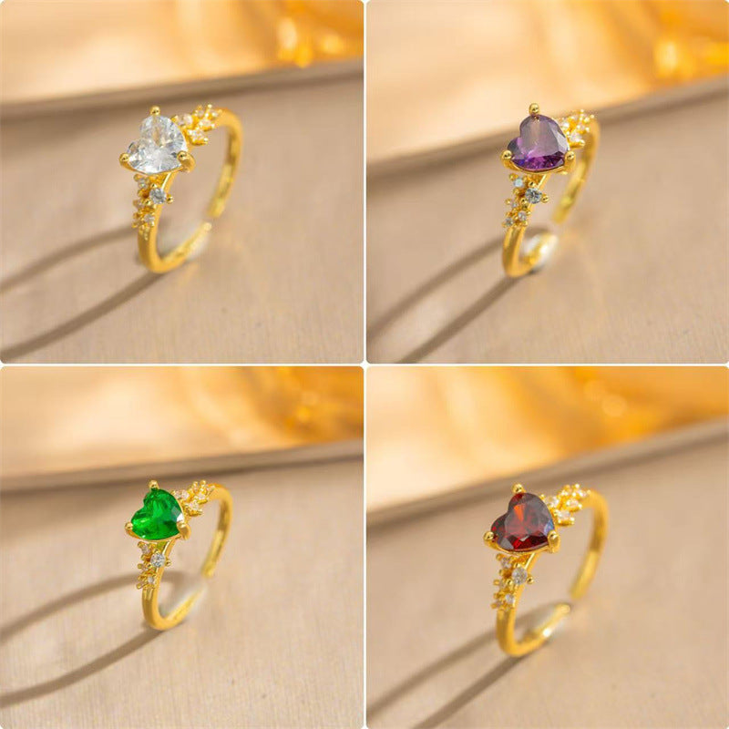 Fashionable Heart-Shaped Zircon Ring