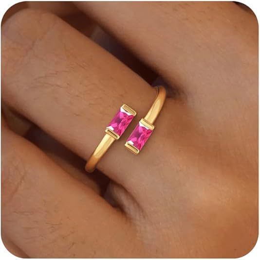 Simple Rectangular Gold Birthstone Ring