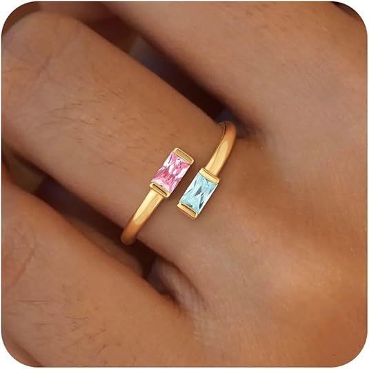 Simple Rectangular Gold Birthstone Ring