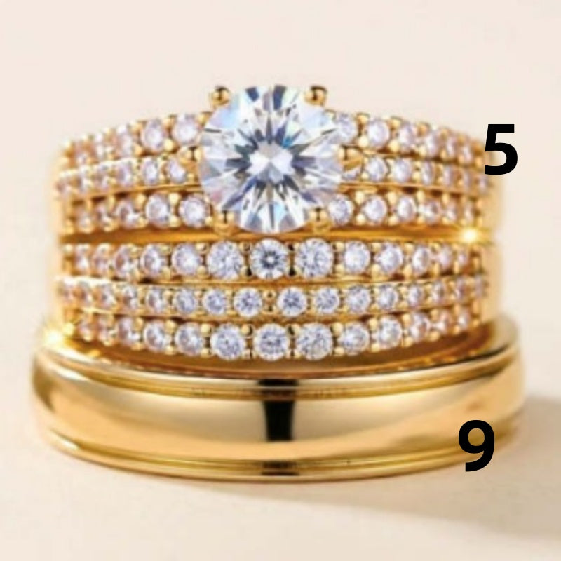 Fashionable Couple Double-Layer Zircon Ring Set