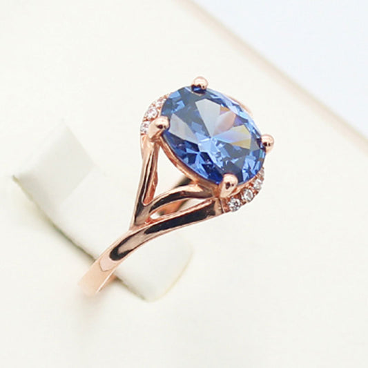Purple Gold Inlaid With Blue Stones Adjustable Ring With Rose-gold Plating