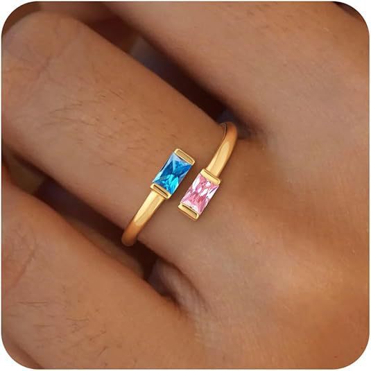 Simple Rectangular Gold Birthstone Ring
