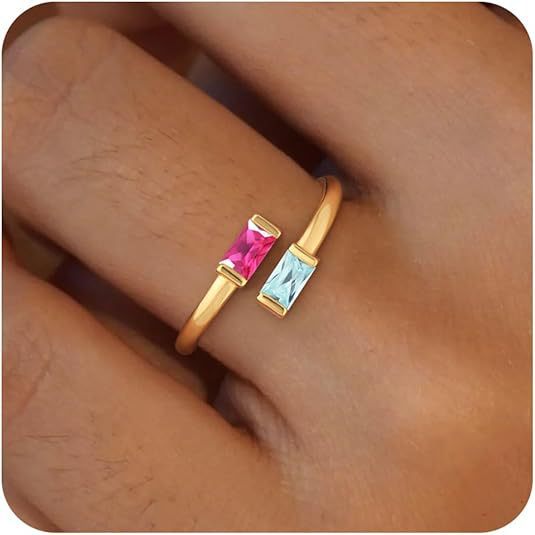 Simple Rectangular Gold Birthstone Ring