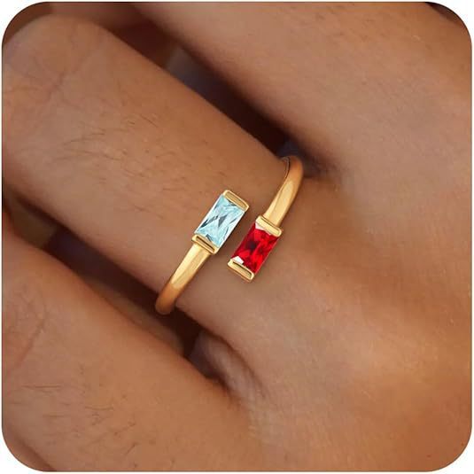 Simple Rectangular Gold Birthstone Ring