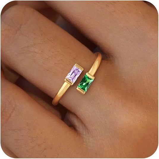 Simple Rectangular Gold Birthstone Ring