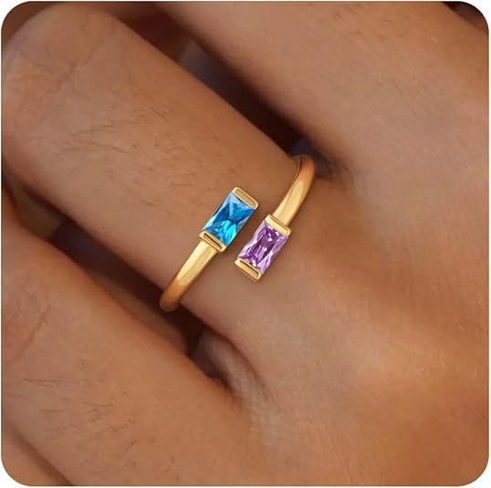 Simple Rectangular Gold Birthstone Ring