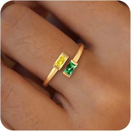 Simple Rectangular Gold Birthstone Ring