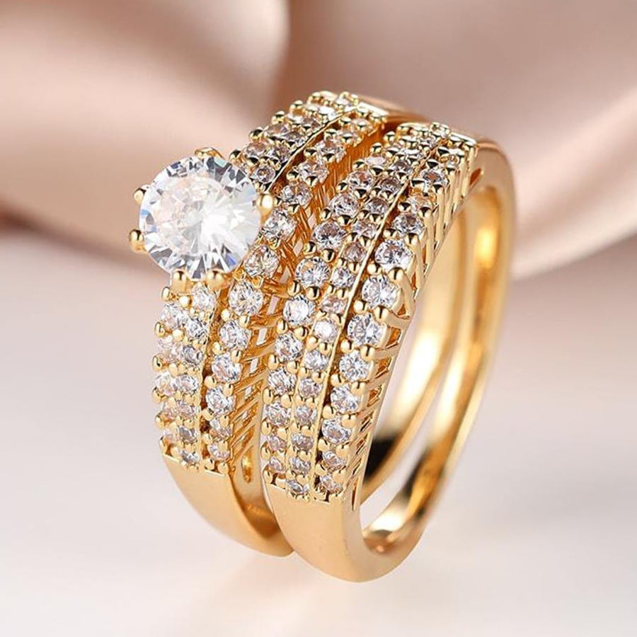 Fashionable Couple Double-Layer Zircon Ring Set