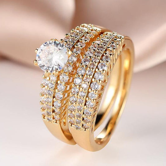 Fashionable Couple Double-Layer Zircon Ring Set