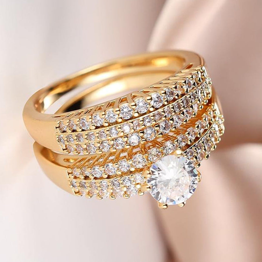 Fashionable Couple Double-Layer Zircon Ring Set